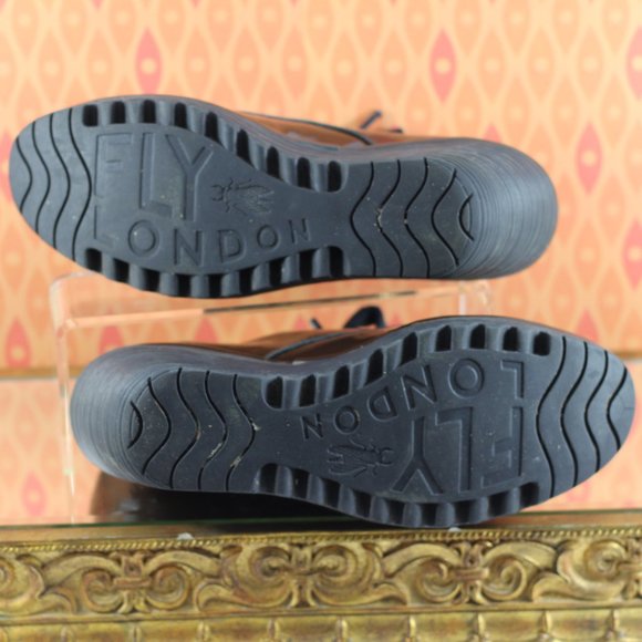 Fly London Chocolate Brown Patent Leather Wedges - Picture 11 of 16